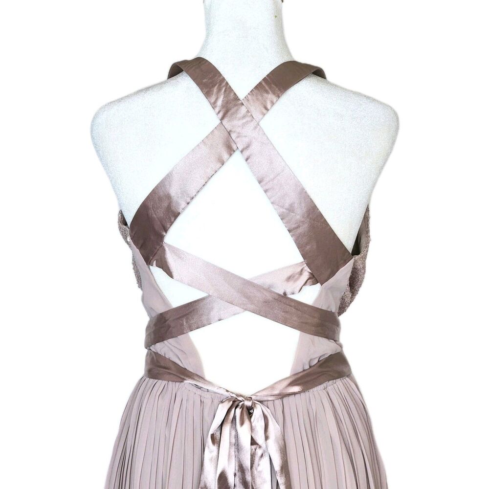 Little Mistress Pink Sequin Wrap Pleated Midi Dress Strappy Back US 8 Balletcore - Picture 5 of 12